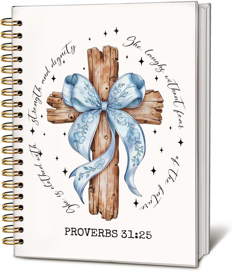 WLIANG Coquette blue Bow Spiral Bible Notebook, Bible Study Journal, Church Notes Notebook for Note Taking,Proverbs 31 Woman Gift & Bible Study Supplies, Christian Notebook5.5 x 8.3 - Image 1